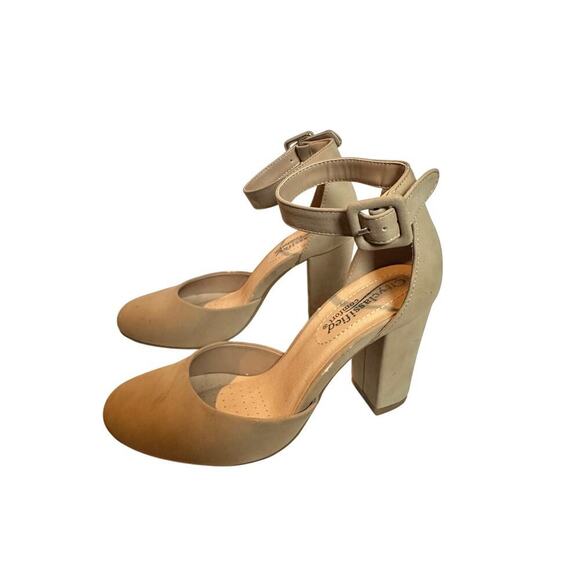 Comfort 7.5 Beige Tan Nude Kaili Leather Ankle Strap Block Heel Dress Pump Work - Picture 5 of 12